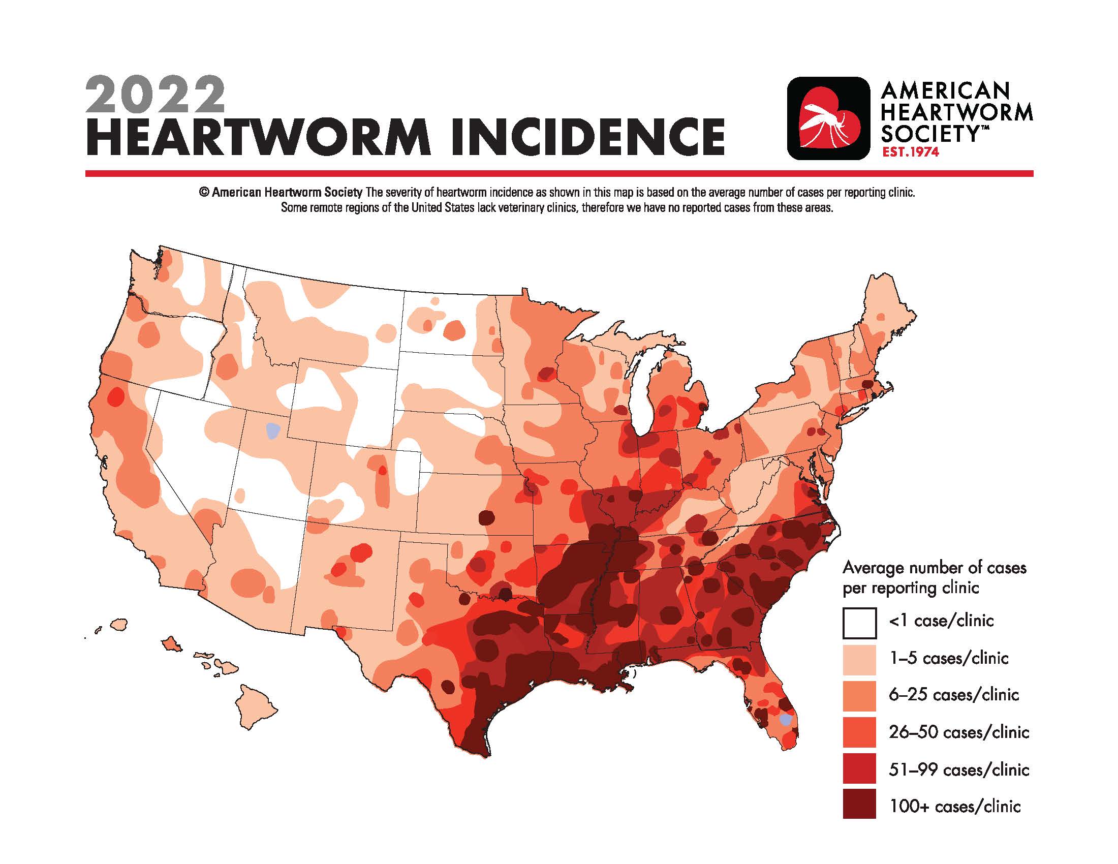 New American Heartworm Society Heartworm Incidence Map  Reveals Upward Trend in Heartworm Cases